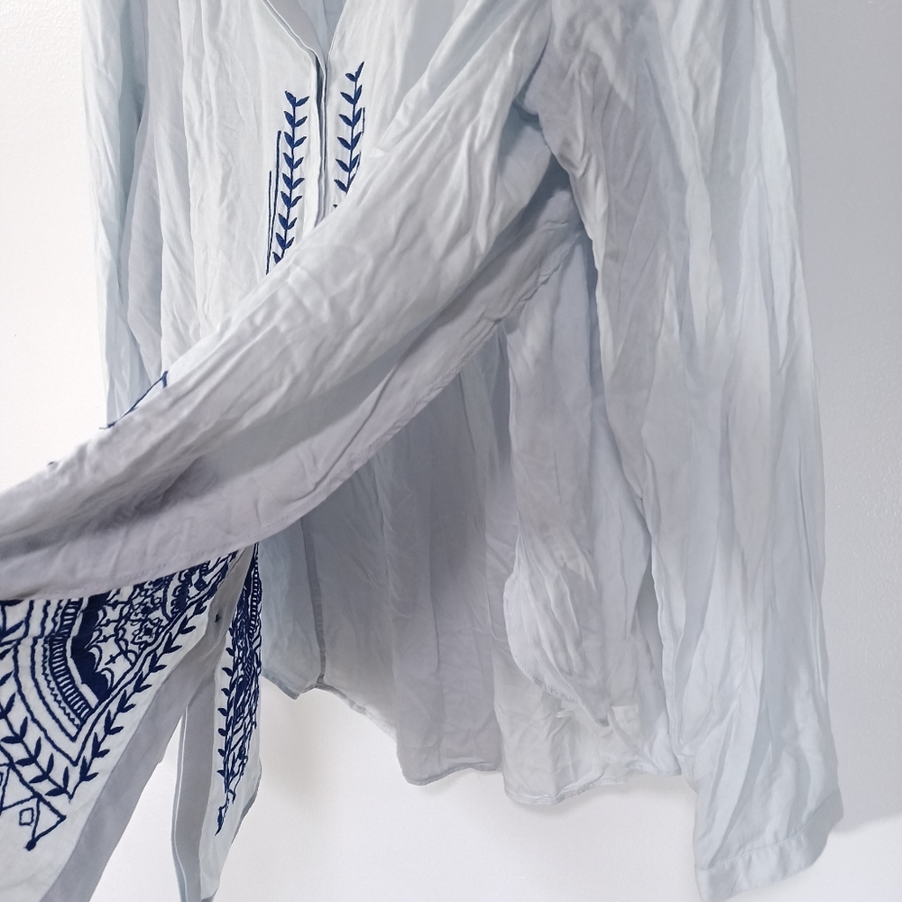 Light Blue Embroidered Split-Neck Blouse - Picture 5 of 8